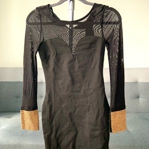 Long Sleeve Black Dress with Gold Cuffs